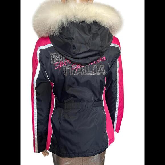 Stylish Pink & Black Winter Jacket with Fur Hood - Picture 5 of 9